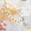 Charm Pearl Pärlsträngar Armband Smycken Rostfritt stål 14K guldpläterade kvinnor Girl's Present