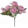 Wholesale artificial flower silk plastic roses bouquet with favourable price 9 flower heads rose silk flower