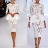 2020 Poco vestidos de boda medias mangas floral longitud de la rodilla del cortocircuito del cordón de las altas costuras de la envoltura formal de la novia Vestidos