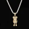 14K Gold Plated Ins Cartoon Doll Pendant Necklace Micro Pave Cubic Zirconia Simulated Diamonds with 24inch Gifts Box Chain