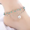Silver layered anklet leaf cuff line cute compact beaded satellite pendant beach handmade delicate anklet bracelet ankle bracelet female