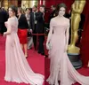 Pink Elie Saab Evening Dresses Celebrity Gowns Off Shoulder Chiffon Lace Side Split Fomal Dress Flower Ruched Red Carpet Dresses Button Back