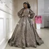 Abiti da sera con paillettes Aso Ebi con maniche lunghe a fascia con paillettes lucide Abito da ballo celebrità Plus Size Abiti da festa Dubai