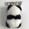 13cm / 5 "かわいい本物の本物の毛皮パンダクマ子供ドールおもちゃポンポムボールバッグチャームキーチェーンキーリングアクセサリー電話財布ハンドバッグ