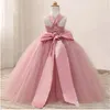 Robe de bal mignonne fleur robes de filles ruban arc arche