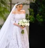 Białe koronkowe sukienki ślubne Klasyczne Vintage Princess 3 4 Długie rękaw z ramion królewski design suknie ślubne Siez Trail325g