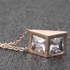 Fashion- Steel 18K Rose Gold Ladies Necklace with Diamonds Three-dimensional Triangle Short Clavicle Chain with Jewelry Birthday Gift