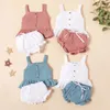 Lato Ins Baby Girls Linen Odzież Zestaw Kids Suspenden Kamizelka Wzburzyć Topy + Szorty 2 Sztuk / Set Stroje Boutique Child Cothes M1529