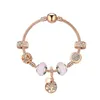 Novo estilo solto charme contas vida árvore pingente pulseira rosa ouro charme pulseira menina feminino presente diy jóias accessories1853