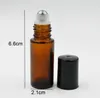 Kalın Amber Doldurulabilir 5 ML Mini Rulo Cam Şişeler Uçucu Yağ Çelik Metal Rulo Top Koku Parfüm