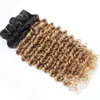 Ombre blondin lockiga hårbuntar med stängning 1b 27 Deep Wave 4 -buntar med 4x4 spetsstängning brasiliansk lockigt remy mänskligt hår exten1168577