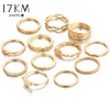 17km 12 pc / set charm guldfärg midi finger ring uppsättning för kvinnor vintage boho knuckle party ringar punk smycken gåva till tjej