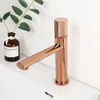 Bathroom Basin Faucet Knurling Handle Deck Mounted Hot Cold Water Mixer Bathroom Rose Gold Brass Tap