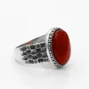 Turkije sieraden 925 Sterling Silver Big Natural Redblack Agate Stone Ring voor mannen Thaise zilveren stijl vingerring mannelijke vrouwen 7654783