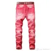 Fashion Casual Hole Jeans for Men Hip Hop Biker Jeans Regular Straigh Jeans Red Plus Times 29429107206