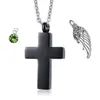 Cross Urn Necklace for Ashes - Cremation Birthstone crystal Memorial Keepsake - Funnel Fill Kit Included