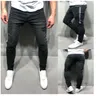 Fashion-magro longo desenhista mens jeans faca fita painéis fina de lápis slim calças de rua Hip-Hop Mens Calças