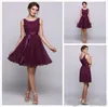 Grape Short Homecoming Graduation Dresses A Line Mini Crew Neck Cocktail Party Dresses With Chiffon Satin Backless Short Prom Dresses GD7818