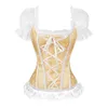 Floral Overbust Corset Vest Bustier Gorset Topy Dla Kobiet Z Rękawami Lace Up Brocade Ramię Pasek Corselet Plus Size Sexy