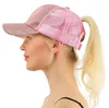 Gorra de béisbol con purpurina para mujer, gorra Snapback de malla con cola de caballo, gorras deportivas informales para el sol, sombreros ajustables lavados brillantes con lentejuelas