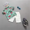 Sälj Summer Boys Girls Clothing Children Outfits Short Sleeve Stripe Shorts Shorts With Belt 2st Set Adorable Baby Suits8032432