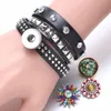 18mm DIY Noosa Snap Armband Charms Black Leather Wrap Smycken För Kvinnor Europeisk Rivet Crystal Diamond Punk DIY Bracelets Man Armbands