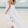 2020 Robe De mariée De plage voir à travers Robe De mariée fendue en mousseline De soie dentelle Sexy robes De mariée Boho Spaghetti Straps295w