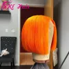 Cheveux brésiliens de haute qualité couleur orange Bob perruque soyeuse droite courte dentelle avant perruque résistant à la chaleur perruques synthétiques pour les femmes noires