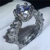 Vintage Flower obietnica palec serdeczny 925 srebro diament cz pierścionki zaręczynowe obrączka dla kobiet Party biżuteria