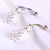 Stainless Steel Belly Dangle Ring Leaf Bell Button Navel Rings Simple Design Rhinestone Body Piercing Fashion Jewelry Wholesale