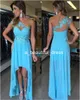 Najnowszy jeden Ramię Hi-Low Evening Dresses Aplikacje Szyfonowe Niebieskie Suknie Wieczorowe Prom Party Dresses Ed1176
