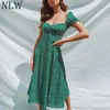 NLWビーチボヘミアン夏2019女性ドレスヴィンテージパーティーエレガントな女性ドレスMidi Rufple Green Dresses Vestidos T5190615