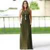 Femme solide longue Boho robe dame plage été Sundrss Maxi femmes sans manches couleur poche vestido de verano1