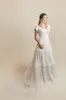 Vintage Champagne Lace Wedding Dresses Modest With Cap Sleeves V Neck Buttons Back A-line Country Western Rustic Bridal Gowns Mode317z