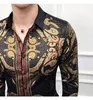 Mäns Klänning Höst Mens Guld Social Club Shirt Luxury Baroque Camisa Slim Fit Black Designer1