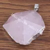 10Pcs Hand Cut Faceted Healing Natural Gemstone Rose Quartz Amethyst Clear Crystal Irregular Shape Pyramid Point Pendant Gold/Silver Bezel