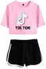 Senhoras Cinpoo / Meninas Tik Tik T-shirt Impresso T-shirt Música App App Logo Crop Top com Shorts Hip Hop Streetwear Pajama Sets1