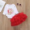 Trajes de niñas bebés Carta impresa Niños Mameluco Faldas rojas 2 UNIDS Conjuntos Chica Net Skit Suits Ropa de niños Ropa de verano para niños YW2538