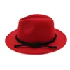 Unisex Wool Fedora Kapelusz Skórzany Lina Zdobione Hawkins Felt Cap Szeroki Brim Ladies Trilby Feminino Hat Kobiety Mężczyźni Jazz Kapelusz