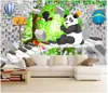 3d foto papel de parede personalizado 3d murais de parede papel de parede 3d parede de tijolos dos desenhos animados little panda belo quarto de crianças quarto das crianças mural fundo