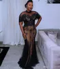Nowy Afryki Syrenki Suknie Wieczorowe Wysokiej szyi Sheer Koronkowe Aplikacje Tassels Plus Size Prom Dresses Black Girls Formalne Suknie Party
