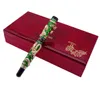 Handmade Jinhao Roller Ball Pen, Green Cloisonne Double Dragon Pen Advanced Craft Writing Gift Pen for Business Graduate