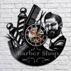 Barber Shop Sign Wall Clock Barbers Pole Record Wall Clock Hair Salon Stylist Hair Tools Scissors Barber Shop Artwork Gift Y2001098989857