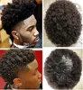 Silikonowa peruka Męskie Szafa Afro Curl Pełna Pu Toupee Think Skin Wig Dark Brown Color # 2 Europejska Dziewiczy Ludzki Wymiana włosów dla mężczyzn