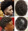 シリコーンウィッグメンズヘアピースアフロカールフルPUタッピー薄い肌ウィッグダークブラウンカラー＃2男性のためのヨーロッパのバージンの人間の髪の髪の置き換え