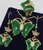 Biżuteria Bezpłatny Motyl Zielony Jade Wisiorek Naszyjnik Kolczyki Ring Set Srt