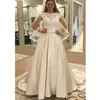 vestido de noiva marfim Jewel Cap Neck Sleeve Bow Sashes A Linha nupcial New Arrival Atacado casamento elegante alta Vestido Qualidade