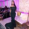 2020 Arabski Dark Green Mermaid Suknie Wieczorowe Off Ramię Koronki Zroszony Prom Dress Formalne Party Suknie Custom Size