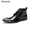 Batzuzhi handgefertigte Stiefel für Herren, spitze Metallspitze, schwarze Leder-Stiefeletten, Schnürung, Western-Mode, Botas Hombre, cool, große Größen 46