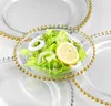 27cm Round Bead Dishes Glass Plate with Gold Silver Clear Beaded Rim Round Dinner Service Tray Wedding Table Decoration GGA32065446480